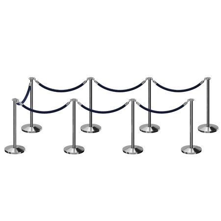 MONTOUR LINE Stanchion Post and Rope Kit Pol.Steel, 8 Flat Top 7 Dark Blue Rope C-Kit-8-PS-FL-7-PVR-DB-PS